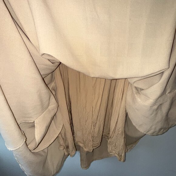 Sweet Lemon Tan Cream Puffy Sleeve A-Line Flowy Mini Short Dress with Pattern S - Picture 3 of 6